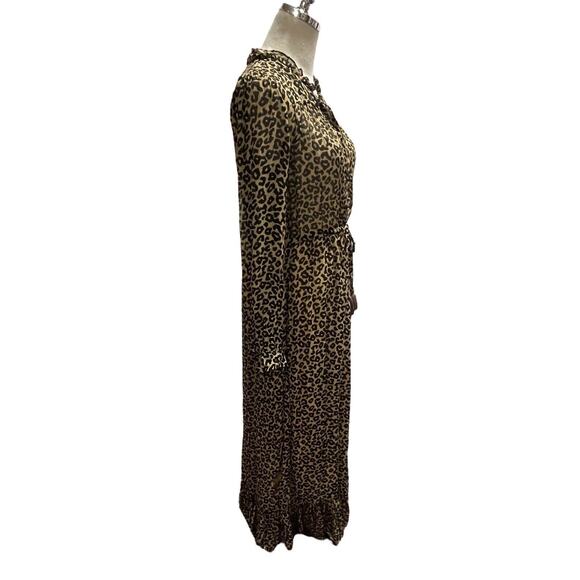 Sea New York Lottie Chiffon Animal Print Drawstring Long Sleeve Tassel Dress 4 - Picture 4 of 16